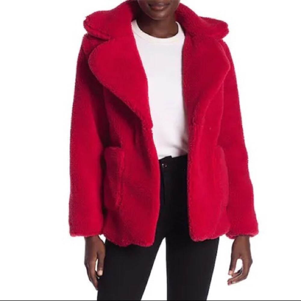 Sebby Teddy Faux Shearling Jacket in red, size XL, NWT